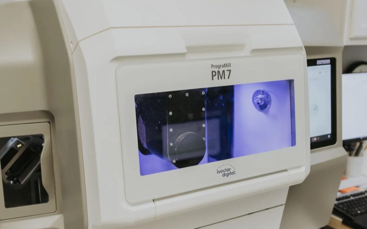 Ivoclar PrograMill PM7 milling a zirconia case in the IDA digital department